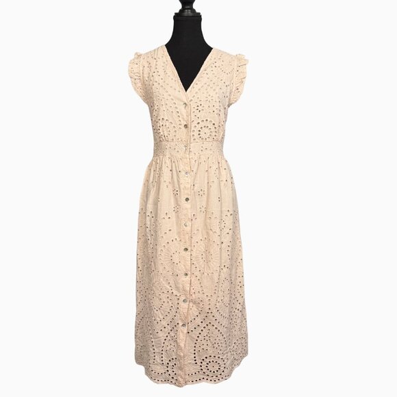Valentina Naldi Eyelet Lace Midi Dress Made in Italy – 100% Cotton Size M - Picture 2 of 8
